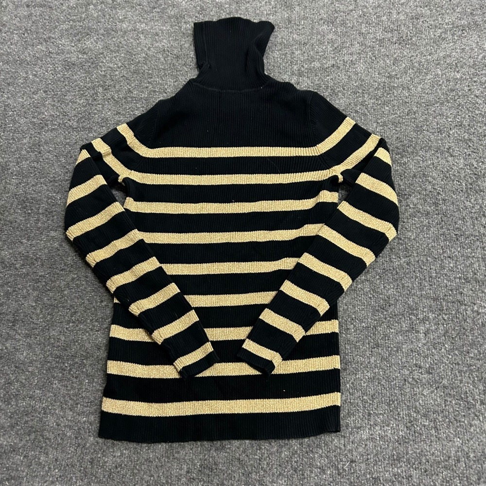 Lauren Ralph Lauren Sweater Womens Size S Black Gold Metallic Stripe Turtleneck